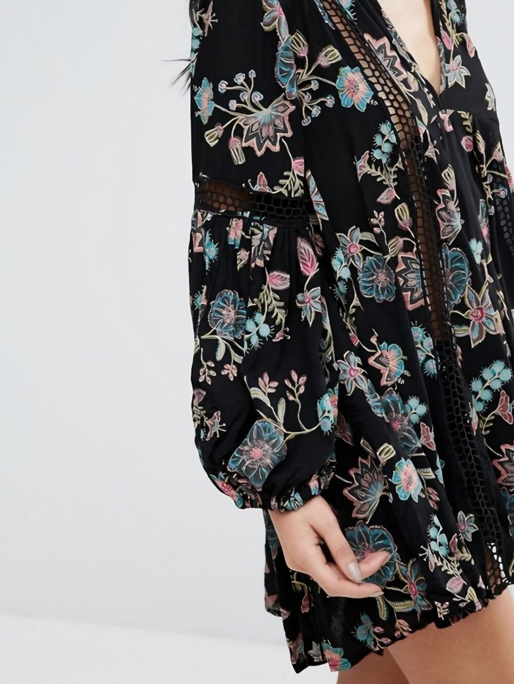 Free People Just The Two Of Us Top Tunic Dress Black Floral Botanical Women XS - Picture 6 of 16
